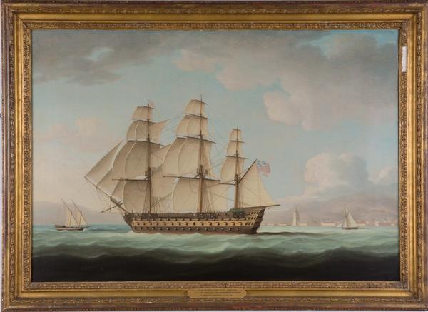 This gorgeous oil on canvas marine rendering by Thomas Buttersworth (Br., 1768-1842) is expected to bring $20,000-$30,000.