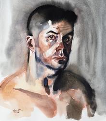 Paul Binnie (Scottish, b.  1967) Nude Self-Portrait, watercolor on white paper, ca.  1995.