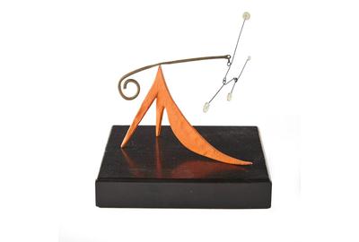 Alexander Calder (American, 1898-1976), Long Orange Tail, 1948, Sheet metal, brass, wire and paint, 3 3/4 x 4 x 2 1/2 inches.  Estimate: $150,000-250,000