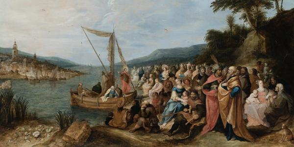 Frans Francken II (1581-Antwerp-1642) The preaching of Jesus on the shores of the Sea of Galilee.  Oil on canvas.  Signed and dated 1631.  