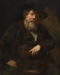 Oil on canvas by Adolphe-Felix Cals (French, 1810-1880), titled Portrait of an Elderly Man with a Beard and a Hat, signed and dated ‘Cals 1875’ upper left (est.  $2,000-$3,000).