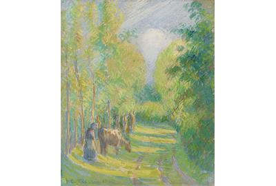 Entitled "Vachère dans une Clairière," this painting showcases the legendary Camille Pissarro's mastery of color and light.