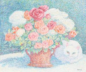 Oil on canvas by Yvonne Canu (French, 1921-2008), titled Fleur sous les fleurs, 18 ¼ inches by 21 ½ inches, artist signed lower right and titled on the reverse (est.  $2,000-$3,000).