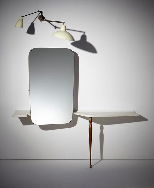 Carlo Mollino, Unique "specchio-armadio" and adjustable wall light, from the bedroom of the Ada and Cesare Minola House, Turin, 1944-1946, Estimate: $250,000-300,000 