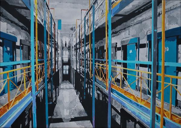 Carlos Salazar, Maximum security jail, Acrylic on Canvas, 19.69'' x 27.56'' x 1.18''