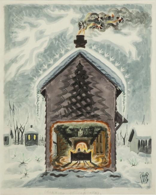 This seasonal watercolor by Charles E.  Burchfield (Am., 1893-1967), titled Dreaming of Christmas, will be sold at Cottone's Feb.  20-21 auction.