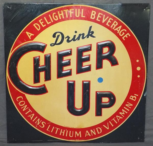 This colorful Cheer Up soft drink sign is one of many antique advertising items that will come under the gavel Oct.  15th in Lynbrook, N.Y.