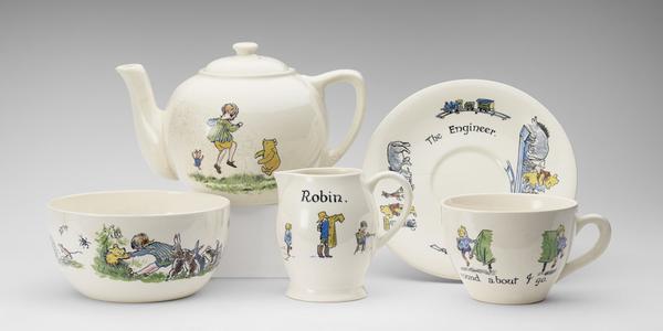 Christopher Robin ceramic tea-set presented to Princess Elizabeth, hand-painted, Ashtead Pottery, 1928 Photograph:Royal Collection Trust/© Her Majesty Queen Elizabeth II 2017.  