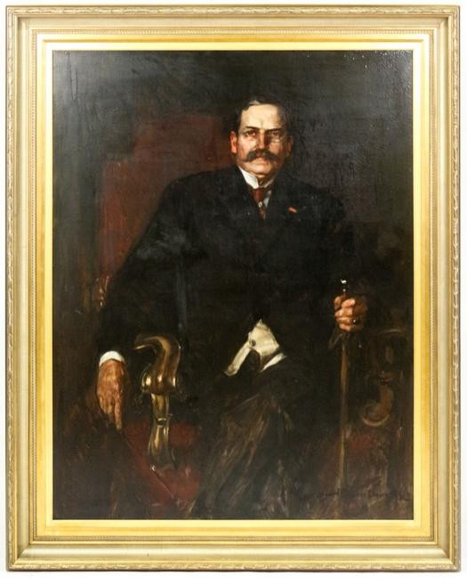 This oil on canvas portrait, thought to be of Theodore Roosevelt, by Howard C.  Christy (Am., 1872-1952), sold for $7,000 at auction.