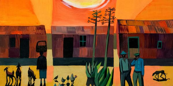 Peter Clarke (South African, 1929-2014) That Evening Sun Goes Down, 1960.  Gouache on paper.  Fisk University Galleries, Nashville.  Gift of Harmon Foundation.