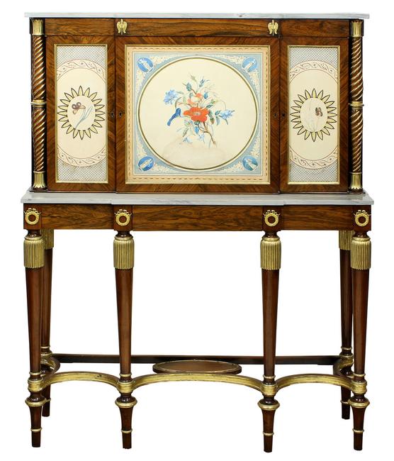 Comes from the Richard Mellon Scaife Estate of Ligonier, PA, this highlight of the furniture offerings will be this early 19th century museum quality Regency ormolu mounted rosewood, and parcel gilt side cabinet, attributed to Gillows of Lancaster, estimated at $30,000-$40,000.