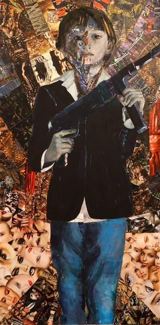 Claudia Mayer-Mallenau, Matrix, Acrylic, Collage & Mixed Media on Canvas, 79'' x 39.5''