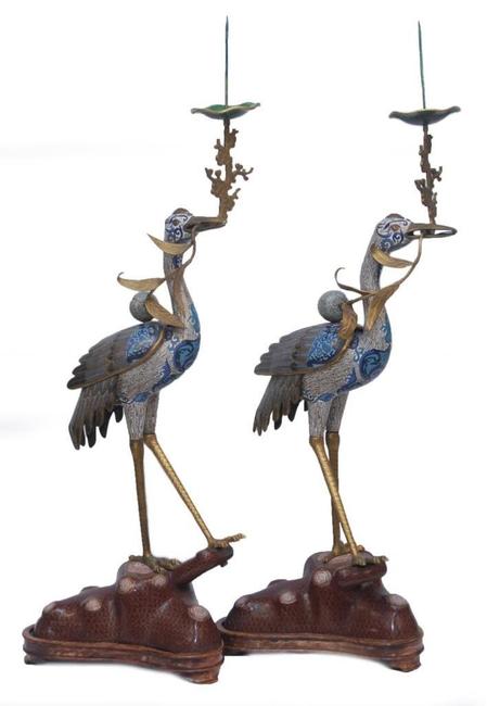 These gorgeous Chinese cloisonne cranes from the mid-19th century will be sold Nov.  22.