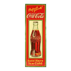 1930s Canadian Coca-Cola single-sided tin sign, also 54 inches tall by 18 inches wide, marked “St.  Thomas Metal Signs, Ltd., Ontario”, graded 9.25 (estimate: CA$4,000-$6,000).