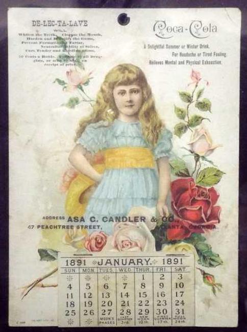 1891 was the first year Coke began producing calendars.  This is the earliest known example.