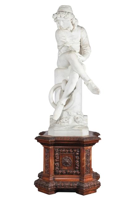 Italian life-size carved Carrara marble figure of a Young Columbus by Giulio Monteverde (Italian, 1837-1917), done circa 1871 ($35,000).