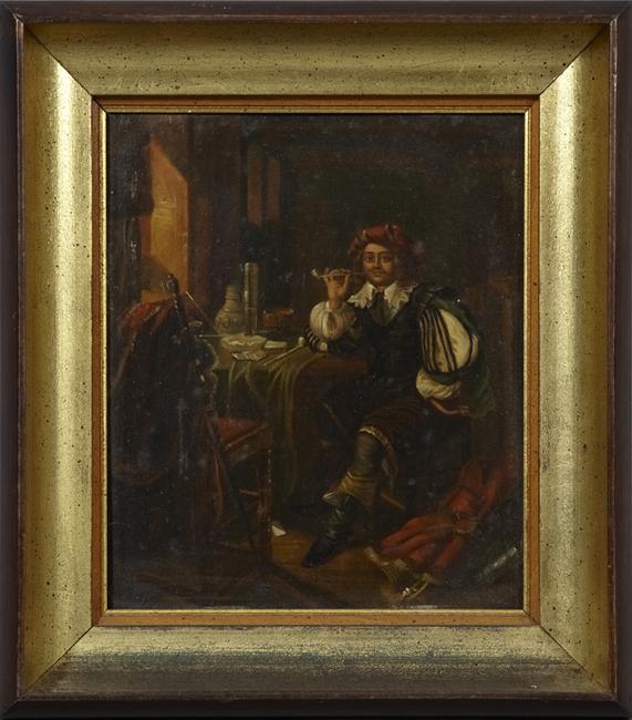 This 19th century oil on tin Continental School painting, titled Man Smoking a Pipe, framed, will be sold to the highest bidder November 22.