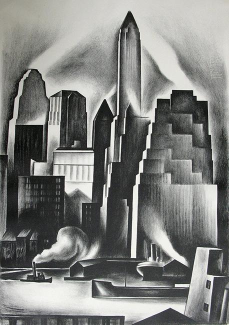 Howard Cook (1901-1980) Lower Manhattan, 1930 Lithograph 15 7/8 x 11 ½ inches Museum Purchase, 1980.7