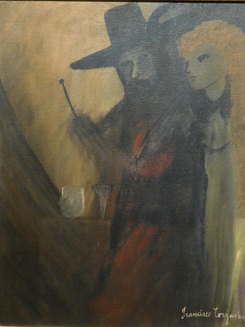 Oil on canvas painting by Francisco Corzas (Mex., 1936-1983), titled Two Figures, signed and dated 1963 ($9,375).