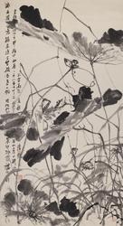 Okuhara Seiko, Lotus in Autumn, Japanese, Meiji era, 1872.  Hanging scroll; ink on paper.  Harvard Art Museums, Promised gift of Robert S.  and Betsy G.  Feinberg, TL42147.29.