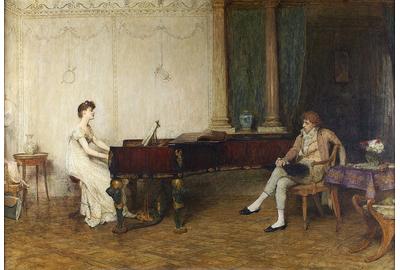 Sir William Quiller Orchardson R.A.  1832 – 1910 The Long Recital Oil on canvas, signed & dated 36 x 50 inches, Darnley Fine Art