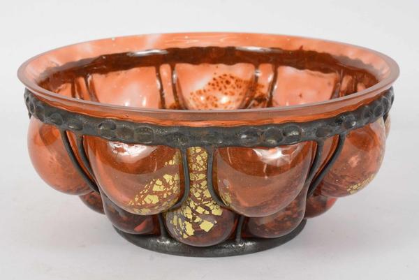 Daum Nancy Art Deco wrought-iron and glass bowl designed by Louis Marjorelle (est.  500-$700).