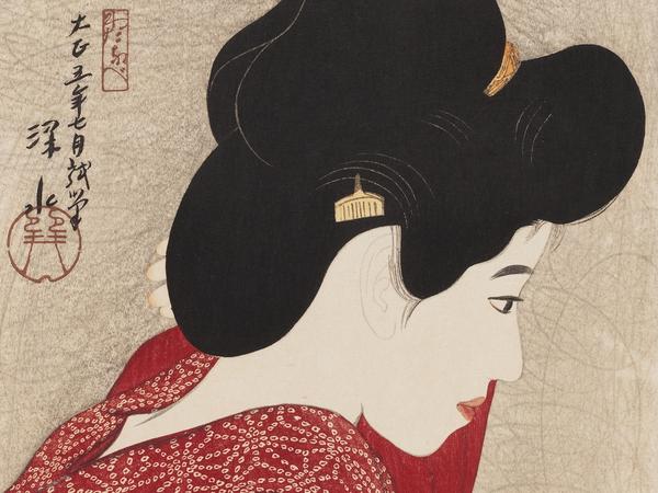  Itō Shinsui, Woman Looking at a Mirror (detail), 1916.  Woodblock print; ink and color on paper.  Chinese and Japanese Special Fund.