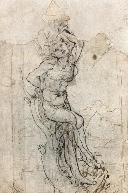 Leonardo da VINCI (Vinci 1452 – Cloux 1519 ) Recto: Study for a San Sebastian in a landscape