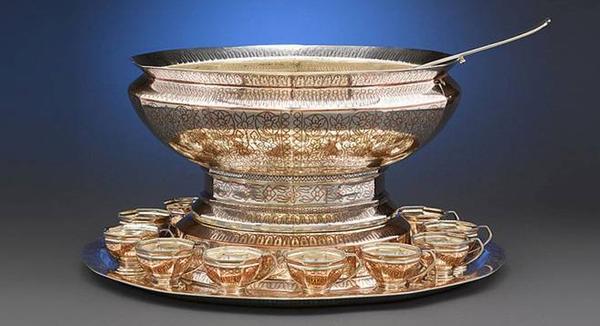 Tiffany & Co.  silver punch set inlaid with copper, circa 1906.