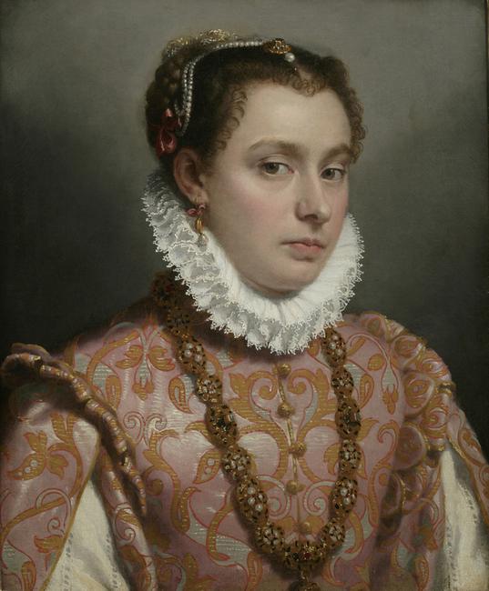 Portrait of a Young Woman, c.  1564–70, by Giovanni Battista Moroni.  Oil on canvas.  Private collection.