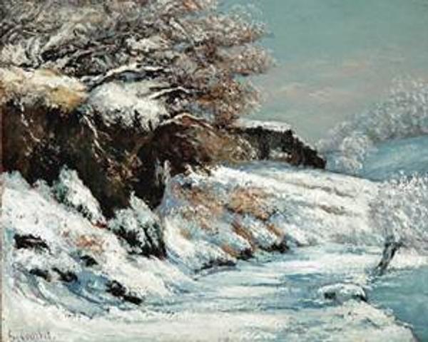 One of the most beautiful snow scenes in French art painted by the leading Realist artist Gustave Courbet.  Effet de Neige, painted by Courbet in his native Ornans region during the uncommonly cold and snowy winters of 1866-68, uses an aggressive painting technique and an unmistakable color scheme.  This superb oil on canvas work will be taken to TEFAF 2012 by French & Company of New York..