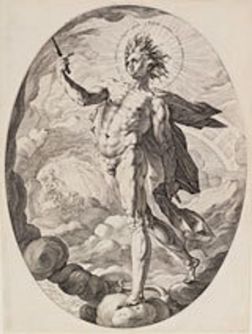 Hendrick Goltzius (the Netherlands, 1558–1617), Apollo, 1588.  Engraving.  Lent by Kirk Edward Long 