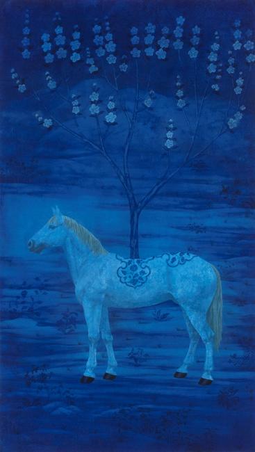 Xu Lei, Tree of Blue Underglaze, 2008, Ink and color on xuan paper, (213 x 125 cm)