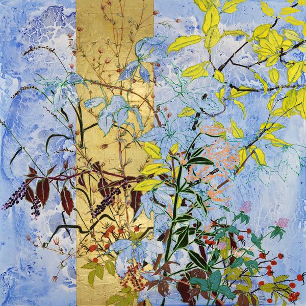 Robert Kushner, September Wildflower Convocation 2010.  Oil on canvas with gold leaf 72 x 72 inches.  Courtesy DC Moore Gallery.