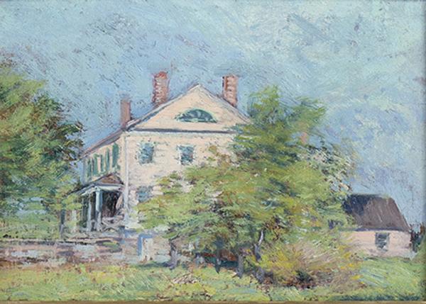 CLARK GREENWOOD VOORHEES (1871-1933) Study for the Chadwick House.  Oil on board.  6 x 8 ½ inches.  Estate stamp verso.