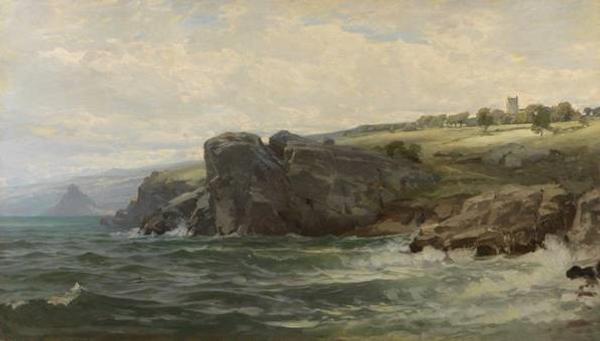 William Trost Richards (American, 1833–1905), Tower on the Cornish Coast, ca.  1880s–90s, oil on canvas, gift of George Klauber