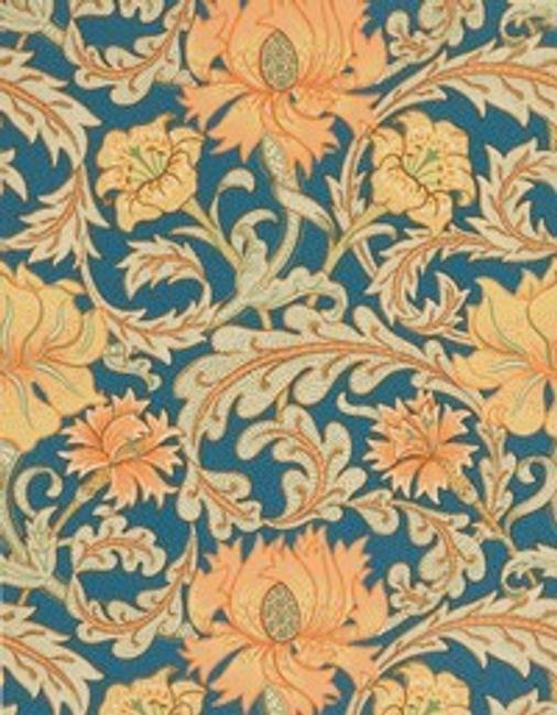 Arts and Crafts style floral paper.  Block printed.  1880-1900.