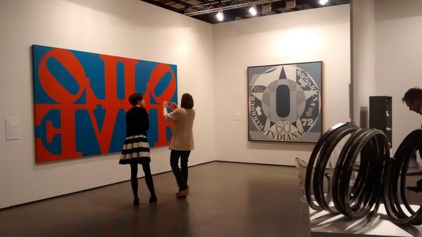 View of the inaugural Art Silicon Valley / San Francisco which Art Miami debuted in October 2014.  On left, Robert Indiana's Imperial Love, 1966, from de Sarthe Gallery.