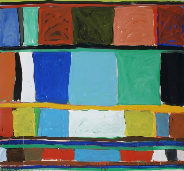 Stanley Whitney, American, born 1946; “Out into the Open”, 1992; (unframed) acrylic on canvas; unframed: 53 1/2 × 60 inches; Saint Louis Art Museum, The Thelma and Bert Ollie Memorial Collection E14521.79 © Stanley Whitney