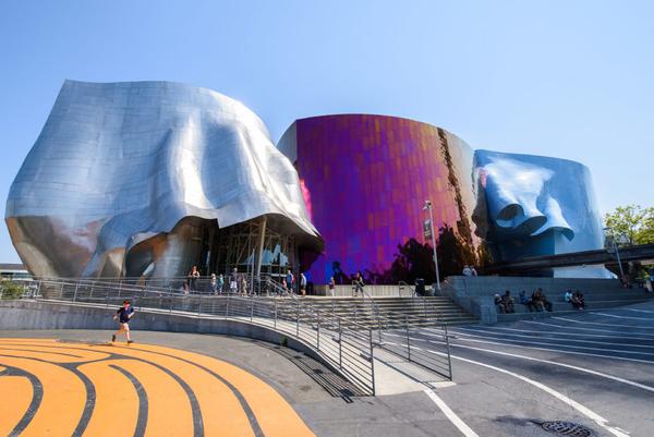 MoPOP is housed in a 140,000 square foot Frank O.  Gehry-designed building.  