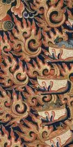 In "Faith and Empire," Hevajra (central detail); China; Ming dynasty, Yongle Period, ca.  1417–1423; silk embroidery; 81 x 131 cm; Pritzker Collection