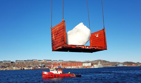 Harvesting ice at Nuuk Port and Harbour, Greenland Photo: Kuupik V.  Kleist/KVK Consult © 2018 Olafur Eliasson 