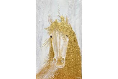 Diana Wunsch, Unicorn Magic Room, Acrylic & 24 Karat Gold on Canvas, 75'' x 43.5''