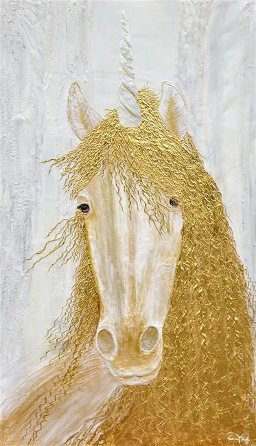 Diana Wunsch, Unicorn Magic Room, Acrylic & 24 Karat Gold on Canvas, 75'' x 43.5''