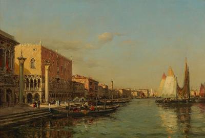 This exquisite composition entitled "Doge's Palace" by Antoine Bouvard details a golden view of Doge's Palace.  His virtuosity and lively brushwork are striking in this luminous oil on canvas