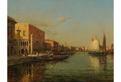 This exquisite composition entitled "Doge's Palace" by Antoine Bouvard details a golden view of Doge's Palace.  His virtuosity and lively brushwork are striking in this luminous oil on canvas