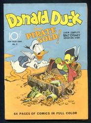 Four-color copy of the comic book Donald Duck #9 Pirates of Gold (Dell, 1942), the first Donald Duck cover art by Carl Barks.