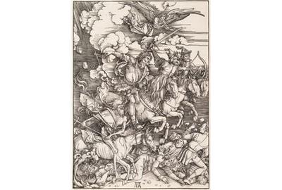 Albrecht Dürer (1471–1528), Germany, The Four Horsemen for The Apocalypse, circa 1497–98, woodcut (proof before text), Bequest of Herbert Greer French, 1943.212