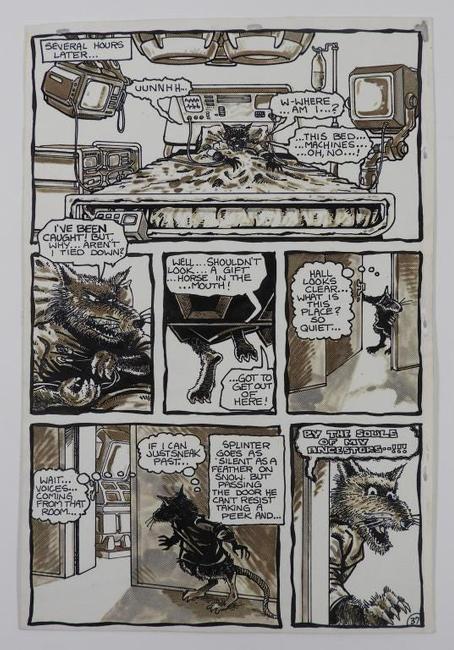 Kevin Eastman and Peter Laird original artwork for Mirage Studios’ Teenage Mutant Ninja Turtles issue 23, page 37 (1985), featuring Splinter (est.  $3,000-$5,000).