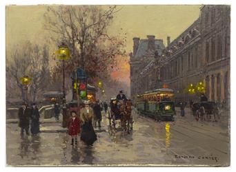 Framed oil on canvas by Edouard Cortes (French, 1882-1969), titled Louvre Seine Quai, signed lower right and verified as authentic, measuring 13 inches by 18 inches (est.  $12,000-$18,000).